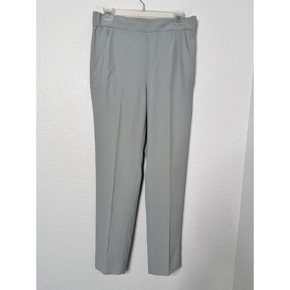 Akris Women's Size 6 Dress Pull on Pants Silver Elastic Waist/Pockets Straight